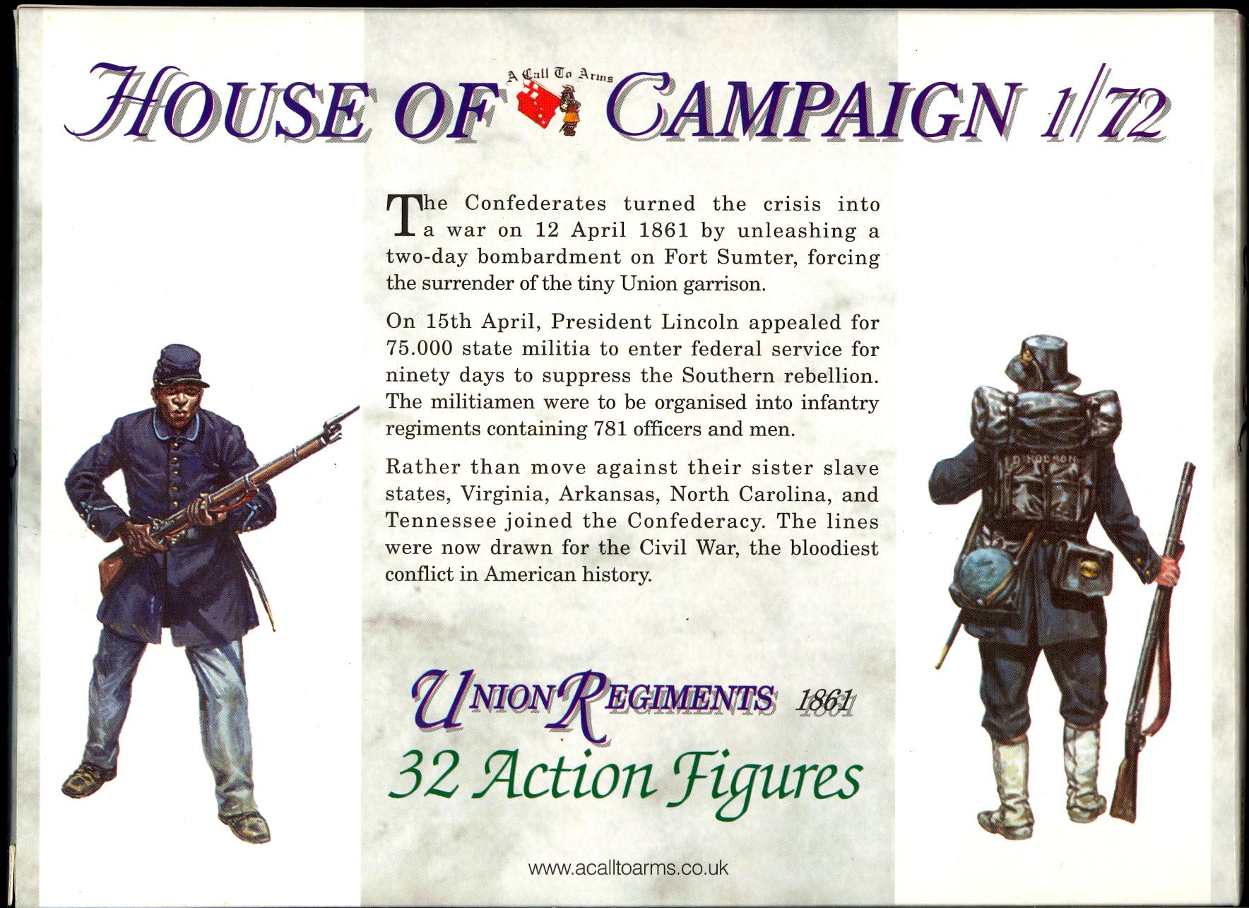 A Call to Arms Models 1/72 UNION REGIMENTS 1861 American Civil War